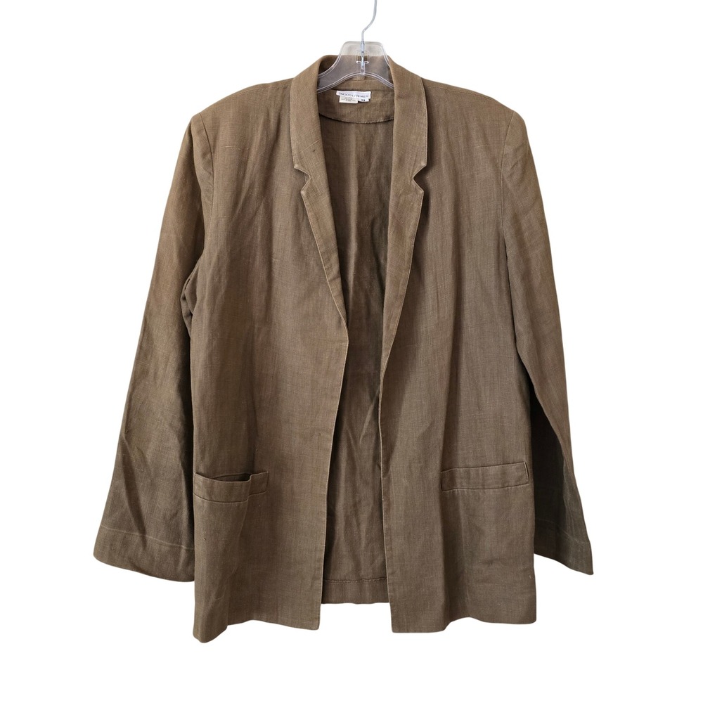 Smooth Premier Vintage 100% Linen Blazer Brown Open‎ Front Jacket Womens Medium
